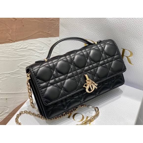 D*or miss D*or mini bag in black cannage lambskin