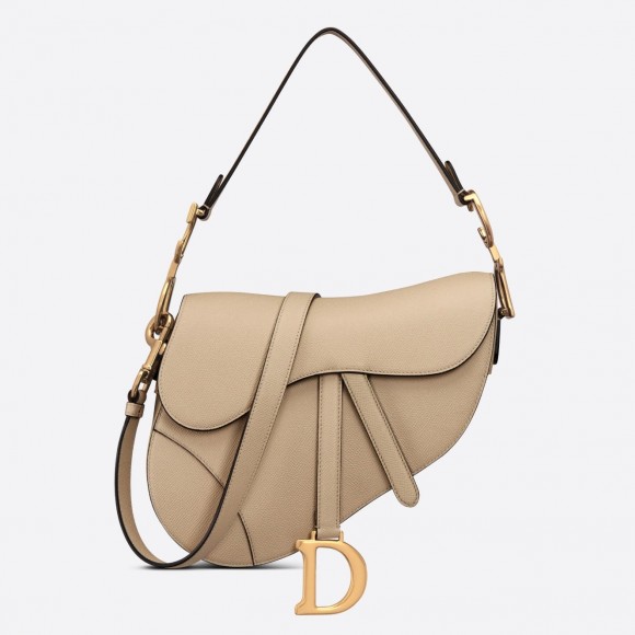 D*or saddle bag with strap in sand grained calfskin