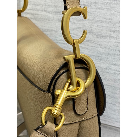 D*or saddle bag with strap in sand grained calfskin