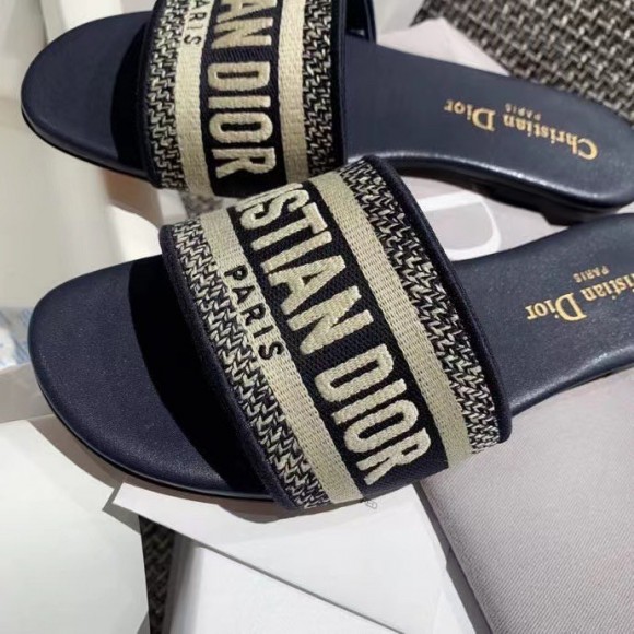 D*or dway slides in deep blue embroidered cotton