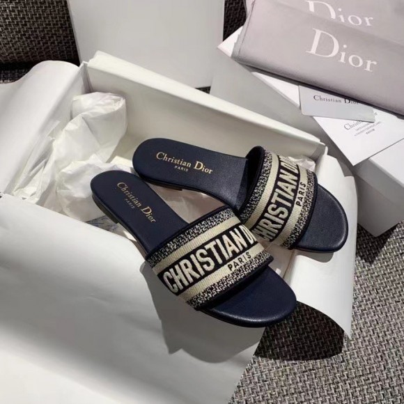 D*or dway slides in deep blue embroidered cotton