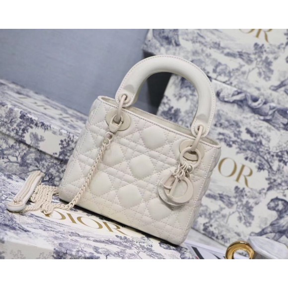 D*or lady D*or mini chain bag in white ultramatte calfskin