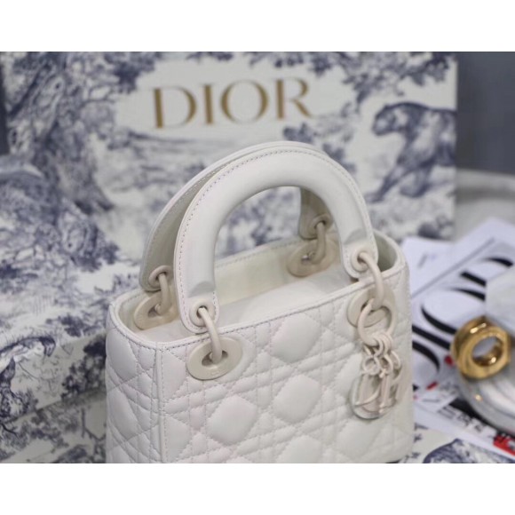 D*or lady D*or mini chain bag in white ultramatte calfskin