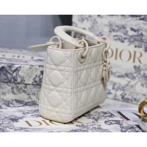 D*or lady D*or mini chain bag in white ultramatte calfskin