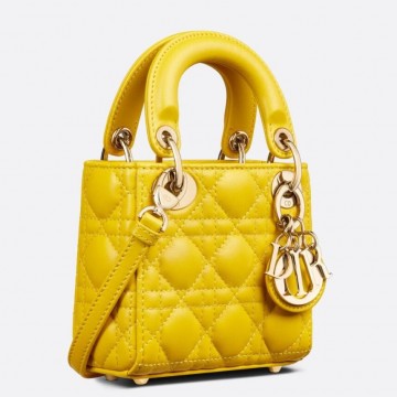 Dior Lady Dior Micro Bag In Yellow Cannage Lambskin Dior Lady Dior Micro Bag In Yellow Cannage Lambskin