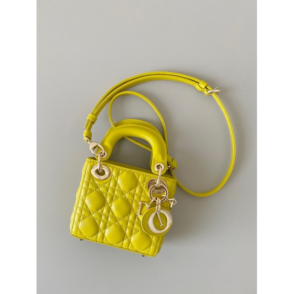 D*or lady D*or micro bag in yellow cannage lambskin