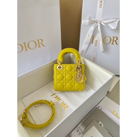 D*or lady D*or micro bag in yellow cannage lambskin