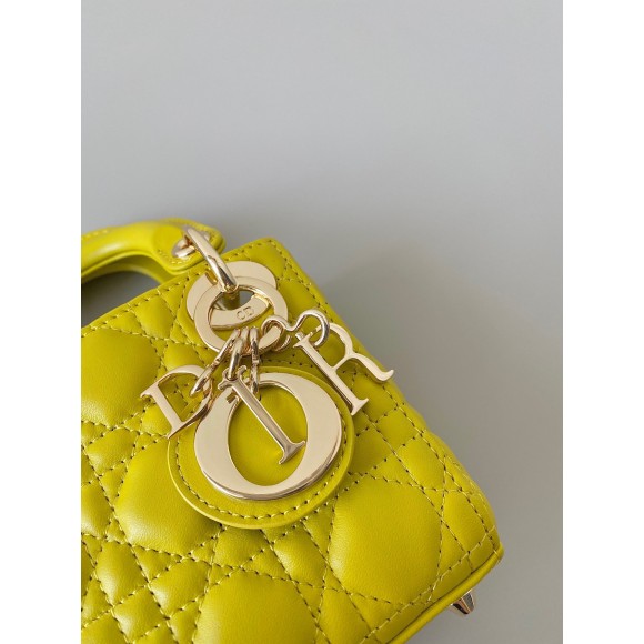 D*or lady D*or micro bag in yellow cannage lambskin