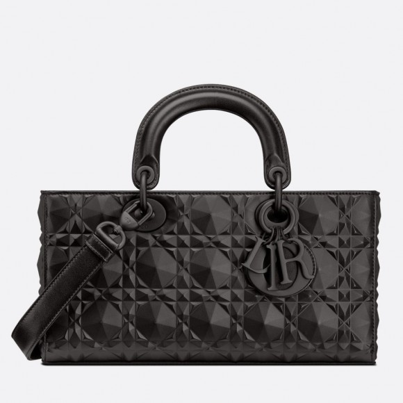 D*or lady d-joy medium bag in black calfskin with diamond motif