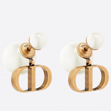 Dior Tribales Earrings In Antique Gold-Finish Metal and White Resin Pearls Dior Tribales Earrings In Antique Gold-Finish Metal and White Resin Pearls