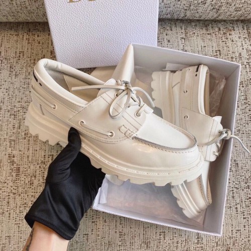 Dior Walker Boat Shoes In White Calfskin