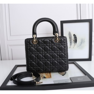 Dior Lady Dior Medium Bag in Black Lambskin with Enamel Charm Dior Lady Dior Medium Bag in Black Lambskin with Enamel Charm