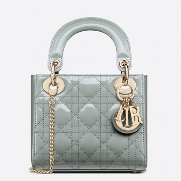 Dior Lady Dior Mini Chain Bag with Chain in Grey Patent Calfskin Dior Lady Dior Mini Chain Bag with Chain in Grey Patent Calfskin