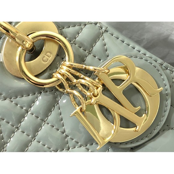 D*or lady D*or mini chain bag with chain in grey patent calfskin