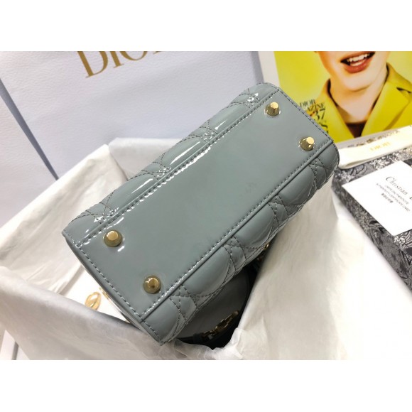 D*or lady D*or mini chain bag with chain in grey patent calfskin