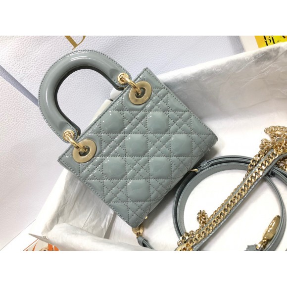 D*or lady D*or mini chain bag with chain in grey patent calfskin