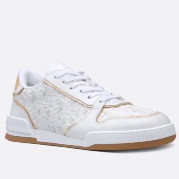 Dior One Sneakers in White and Gold Oblique Perforated Calfskin Dior One Sneakers in White and Gold Oblique Perforated Calfskin