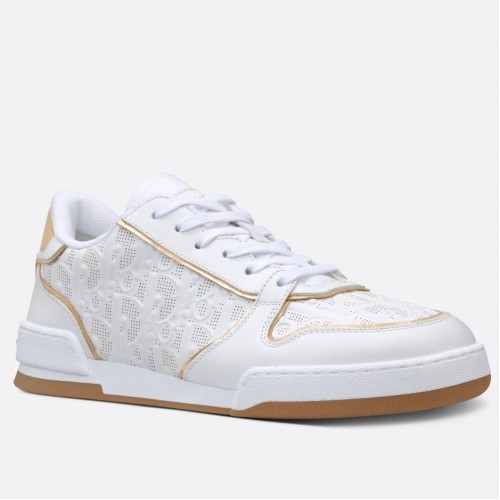 Dior One Sneakers in White and Gold Oblique Perforated Calfskin