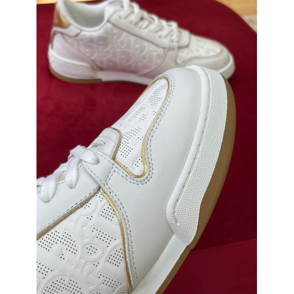 D*or one sneakers in white and gold oblique perforated calfskin