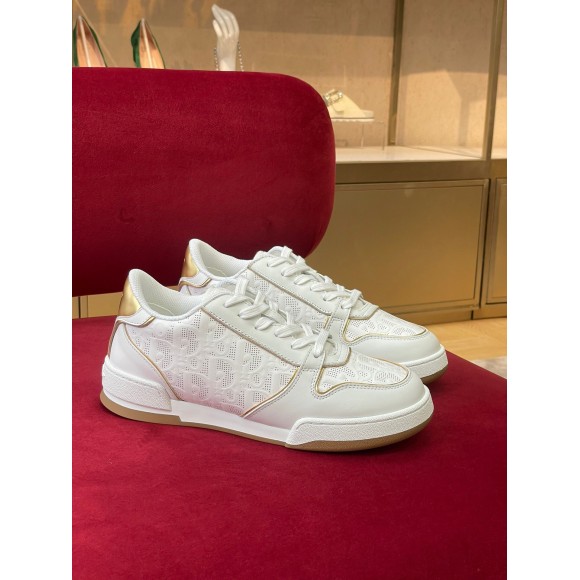 D*or one sneakers in white and gold oblique perforated calfskin