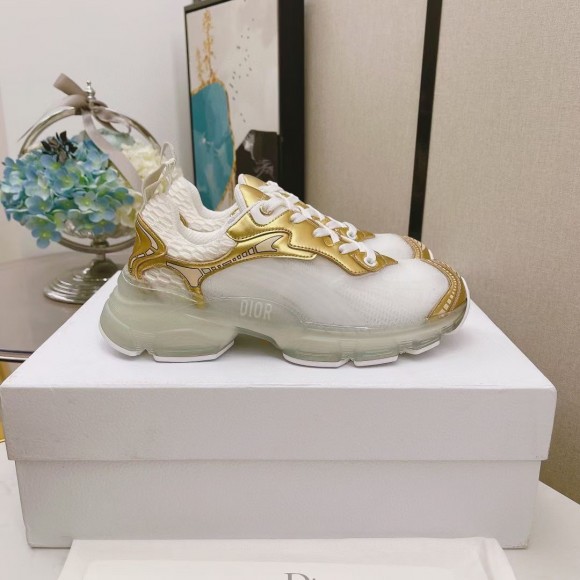 D*or vibe sneakers in white mesh and gold leather