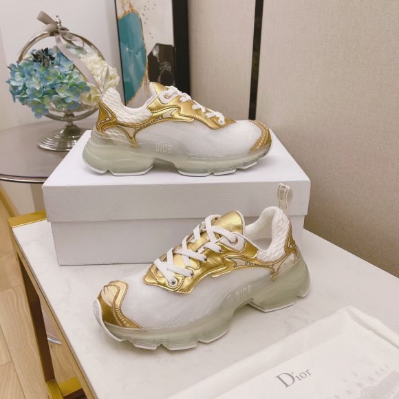 D*or vibe sneakers in white mesh and gold leather