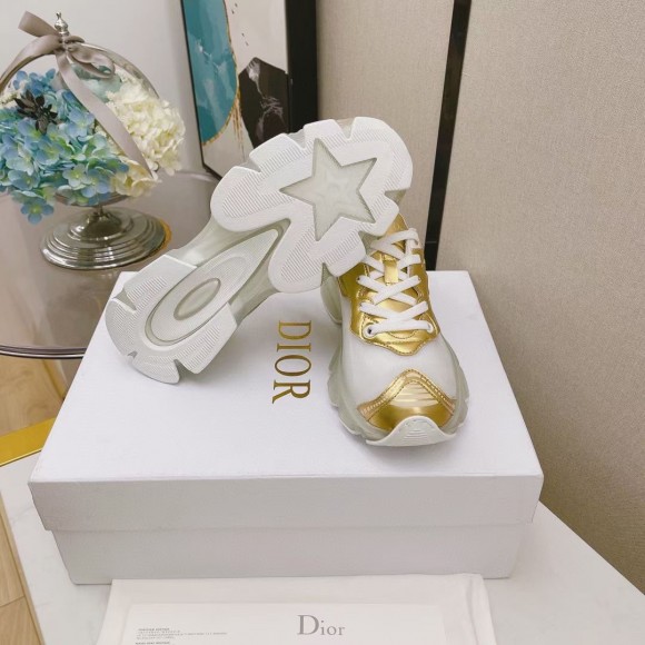 D*or vibe sneakers in white mesh and gold leather