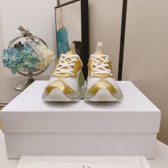 D*or vibe sneakers in white mesh and gold leather