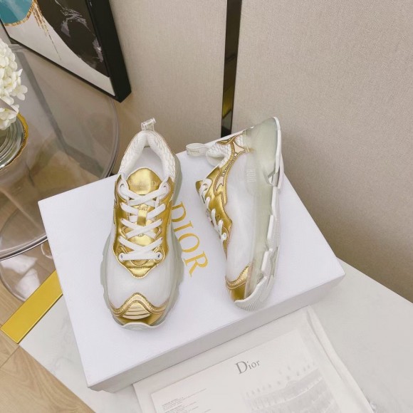 D*or vibe sneakers in white mesh and gold leather