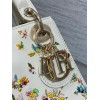 Dior Lady Dior Mini Bag in White Calfskin with Multicolor Small Flowers