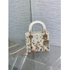 Dior Lady Dior Mini Bag in White Calfskin with Multicolor Small Flowers
