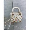 Dior Lady Dior Mini Bag in White Calfskin with Multicolor Small Flowers
