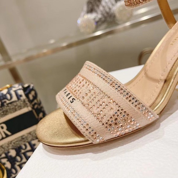 D*or dway heeled sandals in gold cotton with strass