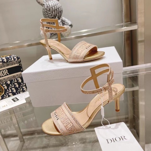 D*or dway heeled sandals in gold cotton with strass