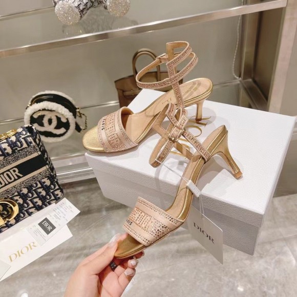 D*or dway heeled sandals in gold cotton with strass