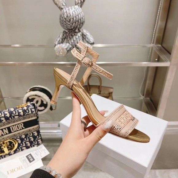 D*or dway heeled sandals in gold cotton with strass