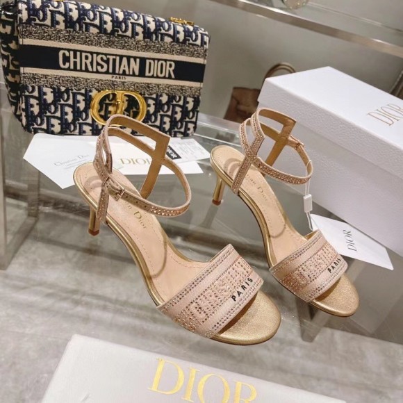 D*or dway heeled sandals in gold cotton with strass