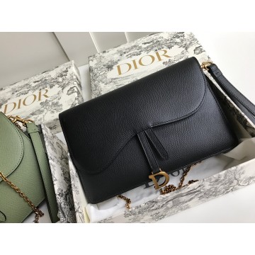 Dior Saddle Chain Pouch In Black Grained Calfskin Dior Saddle Chain Pouch In Black Grained Calfskin