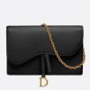 Dior Saddle Chain Pouch In Black Grained Calfskin