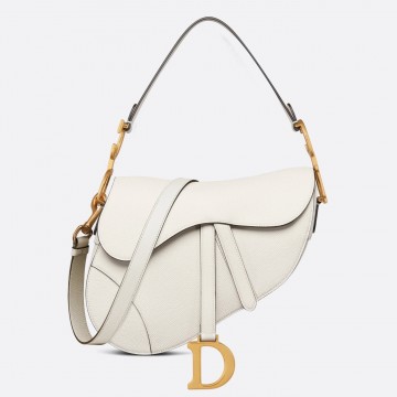 Dior Saddle Bag with Strap in White Grained Calfskin Dior Saddle Bag with Strap in White Grained Calfskin
