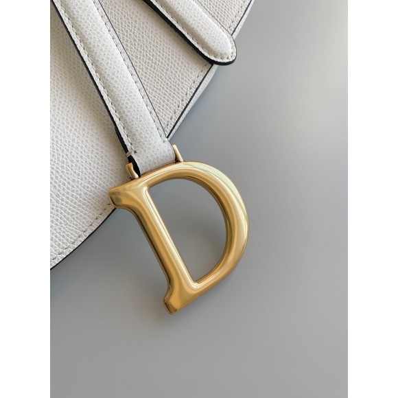 D*or saddle bag with strap in white grained calfskin