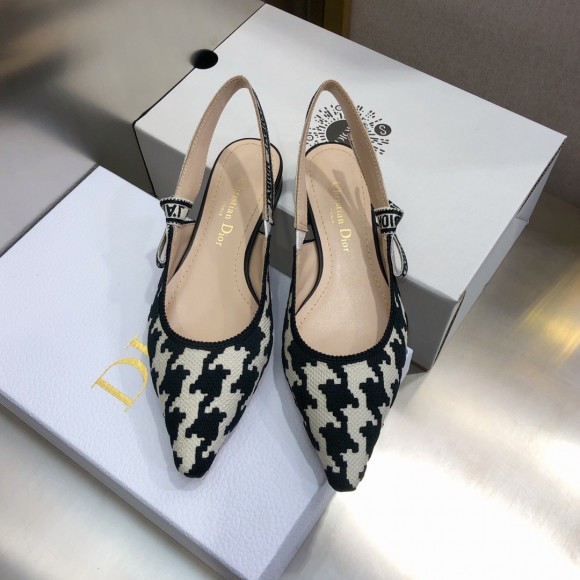 D*or j'aD*or slingback ballerina flats in black houndstooth embroidery