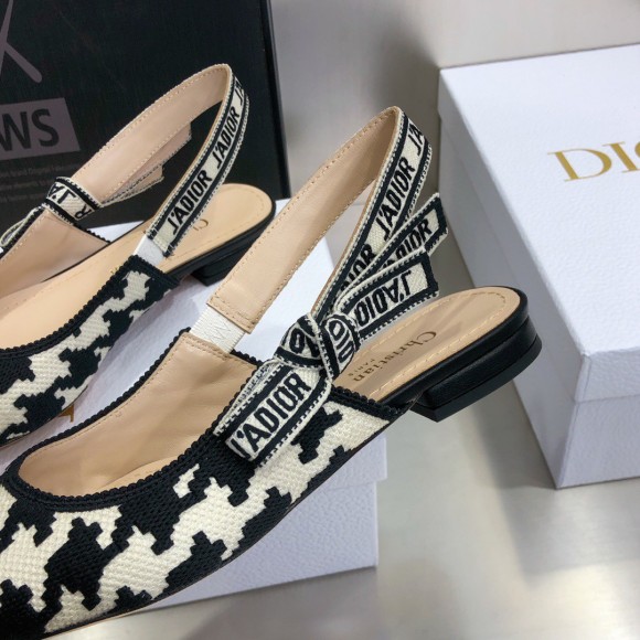 D*or j'aD*or slingback ballerina flats in black houndstooth embroidery