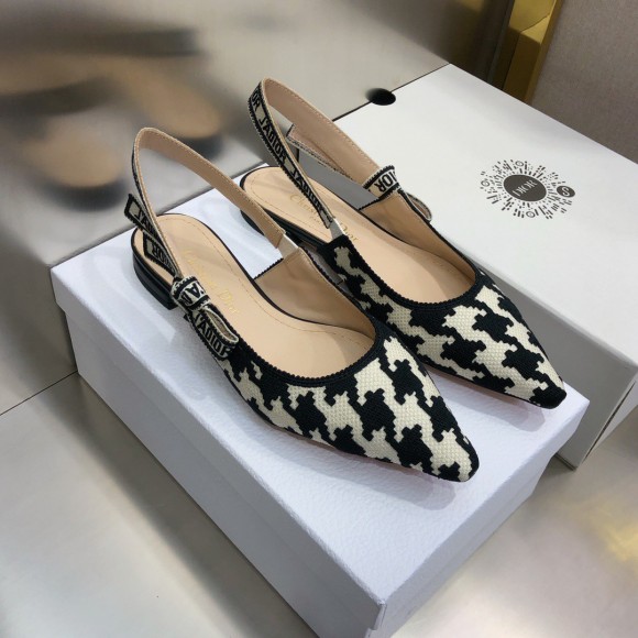 D*or j'aD*or slingback ballerina flats in black houndstooth embroidery