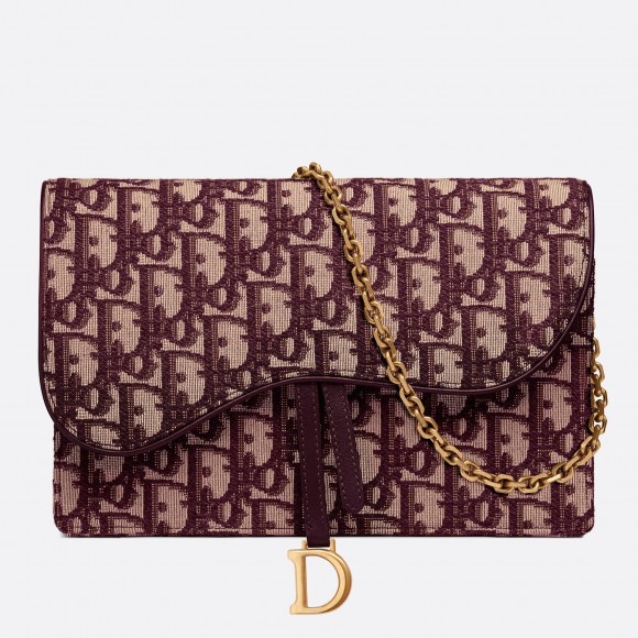 D*or saddle chain pouch in bordeaux D*or oblique jacquard