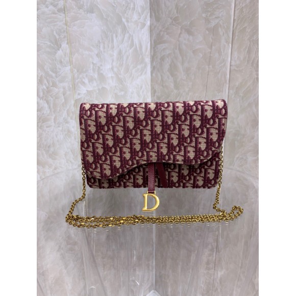 D*or saddle chain pouch in bordeaux D*or oblique jacquard