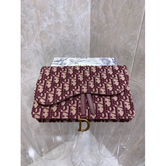 D*or saddle chain pouch in bordeaux D*or oblique jacquard