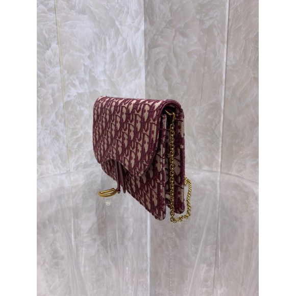 D*or saddle chain pouch in bordeaux D*or oblique jacquard