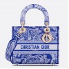 Dior Lady D-Lite Medium Bag In Fluorescent Blue Toile de Jouy Reverse Embroidery
