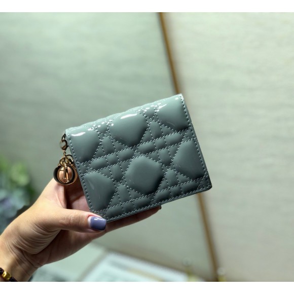 D*or mini lady D*or wallet in grey patent calfskin